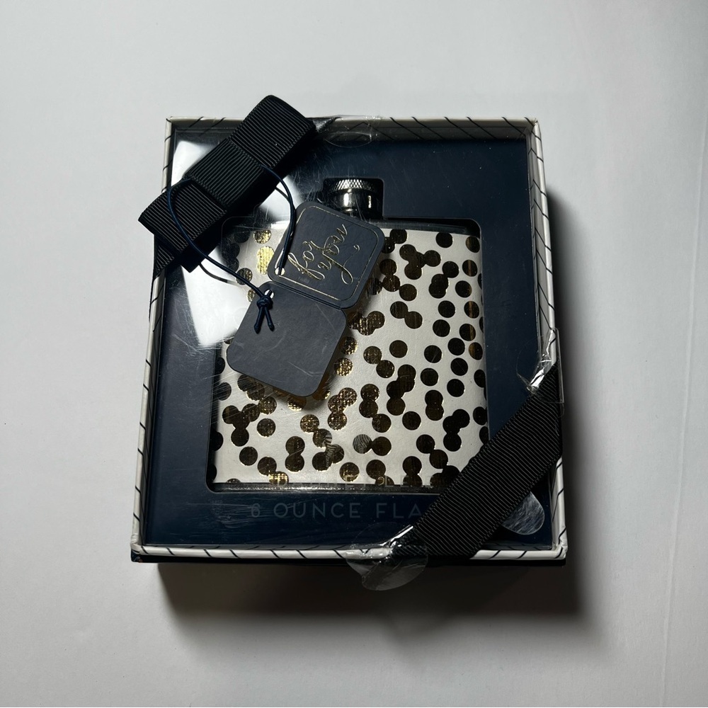 NEW Dabney Lee Flask 6 oz Gold Polka Dot White Stainless Steel